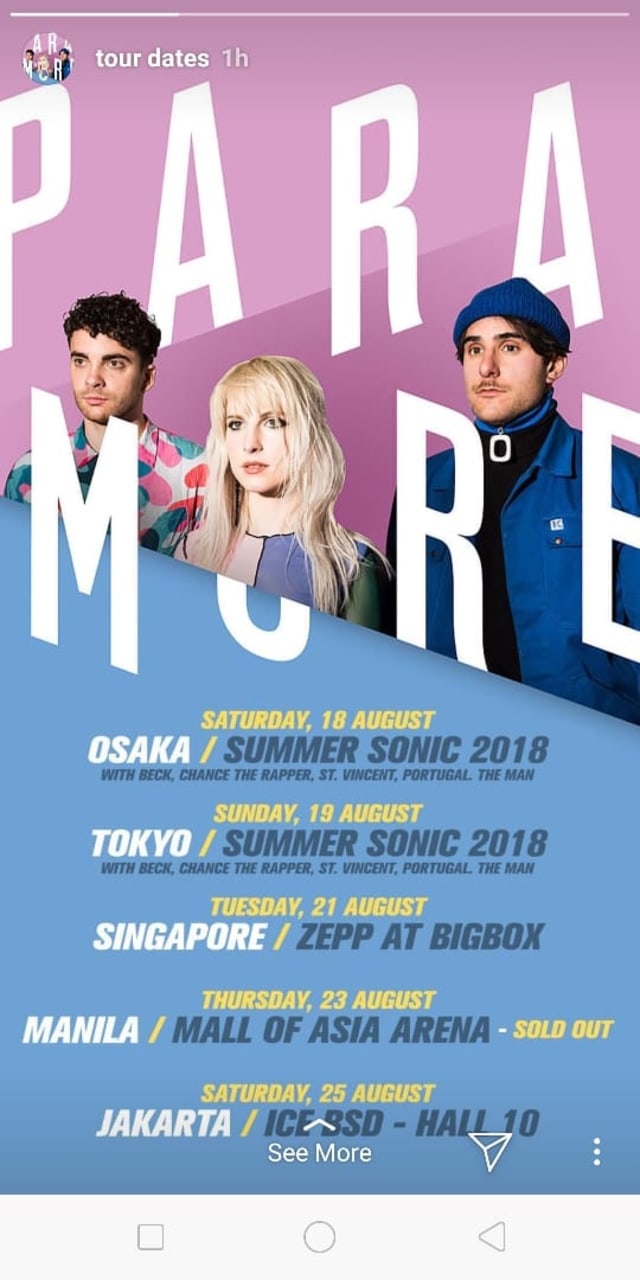 Paramore konser di Indonesia.  (Foto: Instagram @paramore)