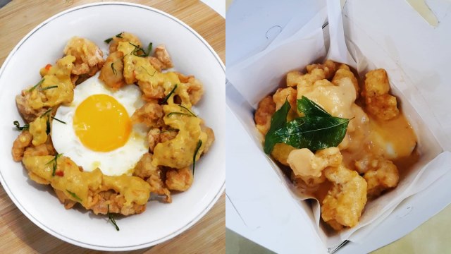 Kolase: Nasi Ayam Saus Telur Asin (Foto: Instagram @kulinernonik dan @rinscook)