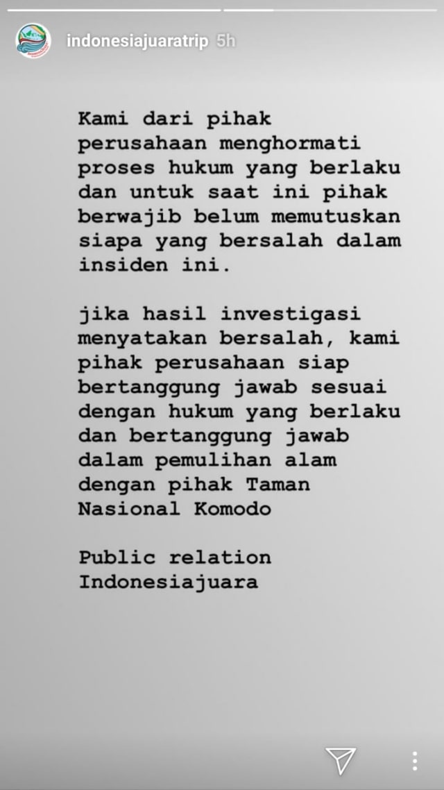 Pernyataan  @Indonesiajuaratrip (Foto: Instagram/@indonesiajuaratrip)