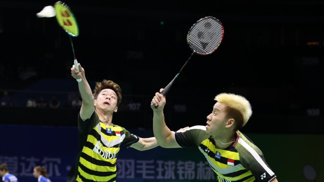 Marcus/Kevin di Kejuaraan Dunia BWF 2018. (Foto: ANTARA Foto/Humas PBSI)