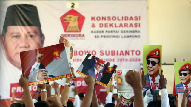 Suasana rapat Konsolidasi dan Deklarasi kader DPW Partai Gerindra se-Provinsi Lampung di Bandar Lampung, Lampung, Senin (19/3). (Foto: Antara/Ardiansyah)