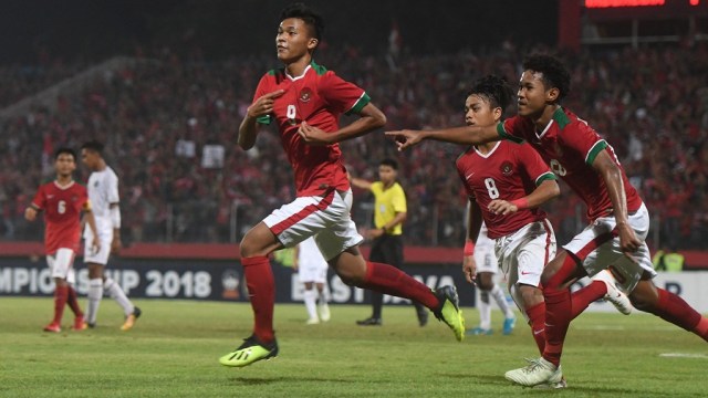 Selebrasi gol pemain Timnas U-16. (Foto: Antara/Zabur Karuru)