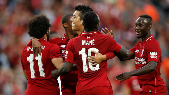 Penggawa Liverpool rayakan gol. (Foto: Action Images via Reuters/Carl Recine)