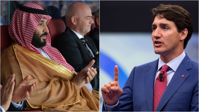 Mohamed Bin Salman sama Justin Trudeau. (Foto: AFP/Alexey DRUZHININ, EMMANUEL DUNAND)