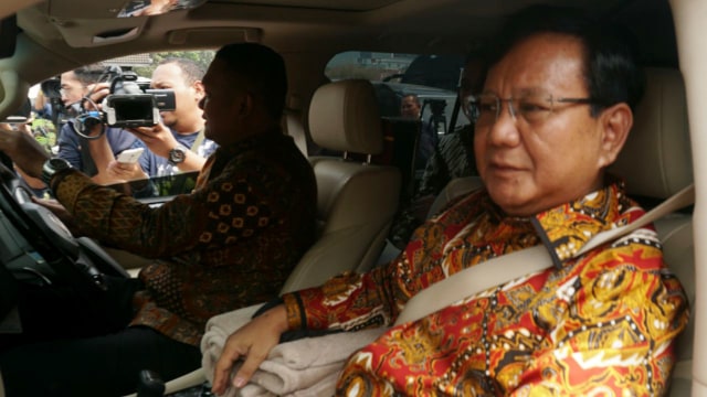 Ketua Umum Gerindra, Prabowo Subianto usai menemui SBY di Jakarta, Kamis (9/8/2018). (Foto: Nugroho Sejati/kumparan)