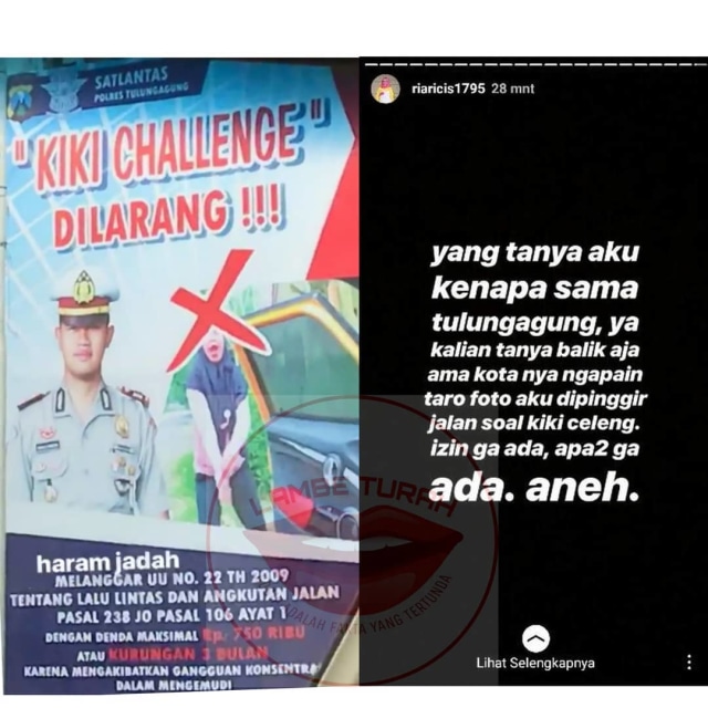 Foto Ria Ricis dijadikan poster oleh Satlantas Polres Tulungagung (Foto: Instagram/@lambe_turah, @Riaricis1795)