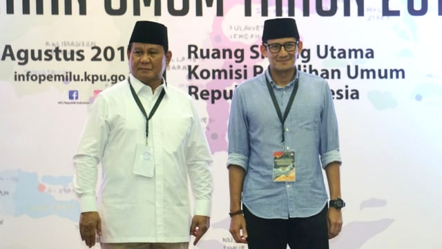 Suasana pendaftaran Prabowo dan Sandiaga Uno sebagai Capres dan Cawapres 2019 di KPU, Jakarta, Jumat (10/8/2018). (Foto: Nugroho Sejati/kumparan)