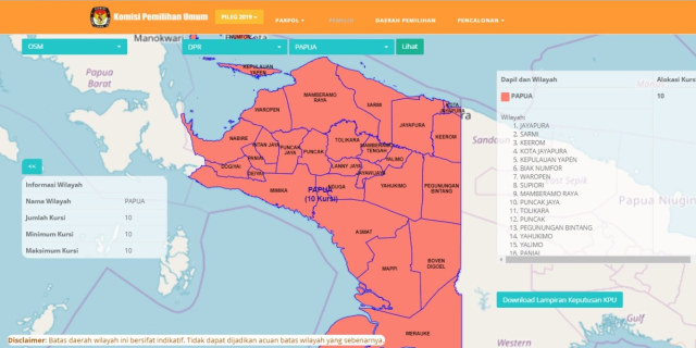 Peta Dapil Papua. (Foto: Dok. KPU)