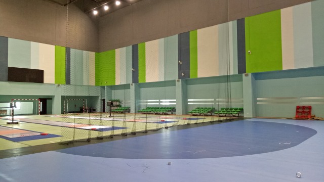 Arena latihan anggar putra di lantai delapan GBK Arena, Rabu (15/4). (Foto: Aditia Rijki Nugraha/kumparan)