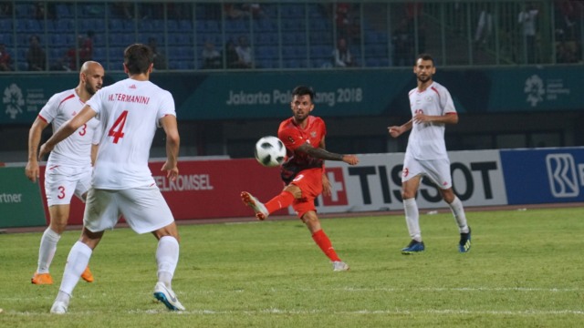 Laga Indonesia vs Palestina di Stadion Patriot, Bekasi, Rabu (15/8). (Foto:  Fanny Kusumawardhani/kumparan)
