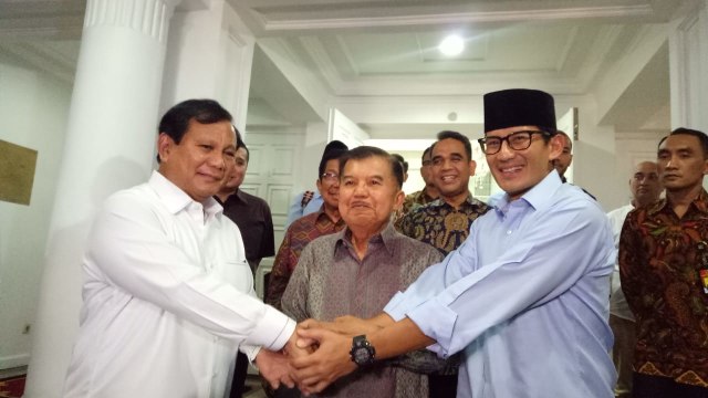 Prabowo-Sandi saat di rumah dinas Jusuf Kalla. (Foto: Kevin S/kumparan)
