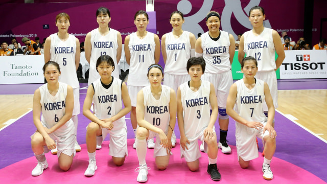 Timnas Basket Putri Korea Unified di ajang Asian Games 2018.
 (Foto: Antarafoto/Rocky Padila)