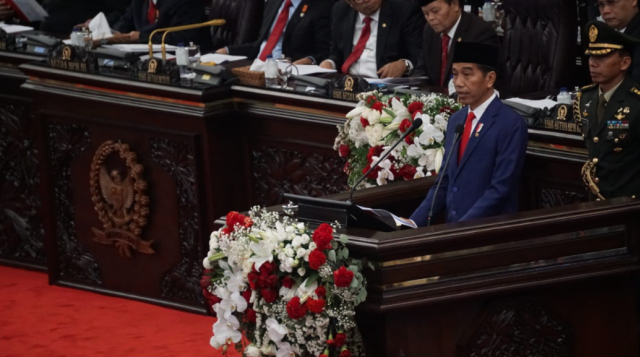 Presiden Jokowi di Sidang Tahunan MPR, Kamis (16/8). (Foto: Iqbal Firdaus/kumparan)
