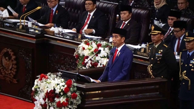 Presiden RI, Ir. Joko Widodo memberikan pidato kenegaraan dalam sidang tahunan MPR (16/8/2018). (Foto: Iqbal Firdaus/kumparan)