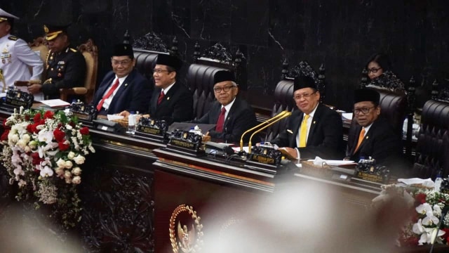 Ketua DPR, Bambang Soesatyo berpidato di sidang Tahunan MPR, Jakarta (16/8/2018). (Foto: Iqbal Firdaus/kumparan)