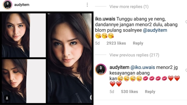 Berbalas komentar antara Audy Item dan sang suami, Iko Uwais (Foto: Instagram @audyitem)