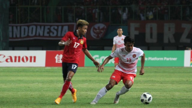Pertandingan Indonesia vs Laos dalam laga Asian Games di Stadion Patriot, Bekasi, Jumat (17/8/2018). (Foto: Nugroho Sejati/kumparan)