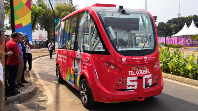 Autonomous Bus Telkomsel di Asian Games 2018 (Foto: Bianda Ludwianto/kumparan)