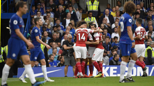Selebrasi gol para pemain Arsenal ke gawang Chelsea. (Foto: REUTERS/Toby Melville)