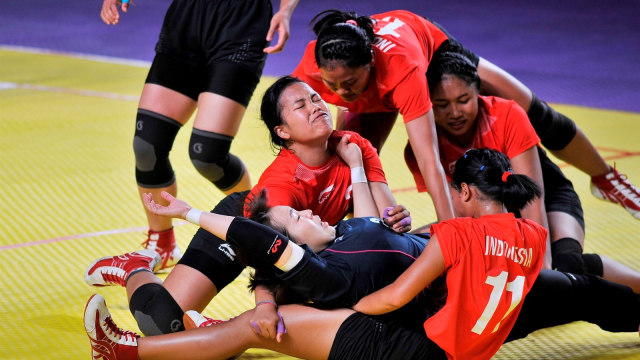 Timnas Kabaddi Putri Indonesia sukses menundukkan Jepang. (Foto: ANTARA FOTO/INASGOC/Syaiful Arif)