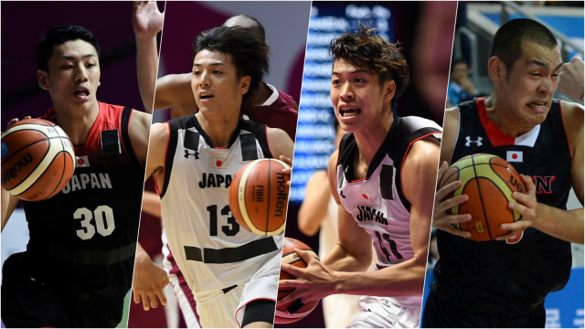 Keempat atlet basket Asian Games 2018 asal Jepang yang dipulangkan karena mengunjungi tempat prostitusi di Jakarta, Senin (20/8/18). (Foto: AFP/BAY ISMOYO, Anthony WALLACE, GOH CHAI HIN)