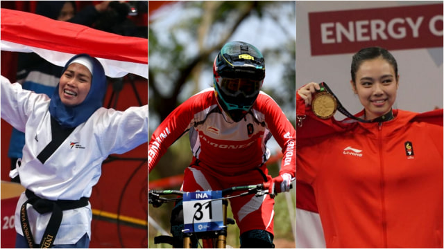 3 Srikandi Peraih Emas di Asian Games 2018, Jakarta, Senin (20/8/18). (Foto: Fanny Kusumawardhani/kumparan, ANTARA FOTO/NASGOC/Aji Wisnu Novianto, Reuters/Cathal Mcnaughton)