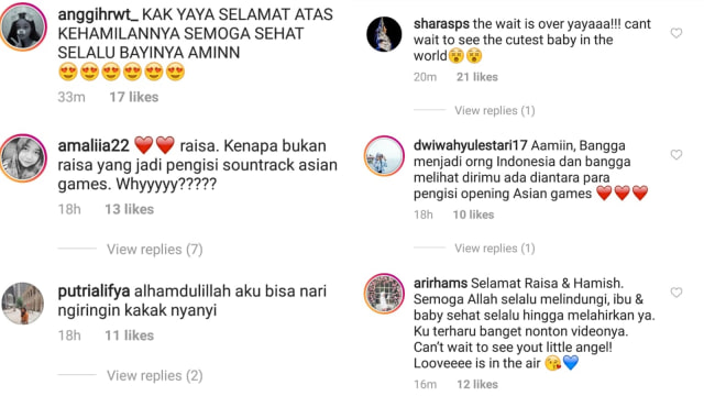 Komentar netizen tentang kehamilan Raisa. (Foto: Instagram @raisa6690)