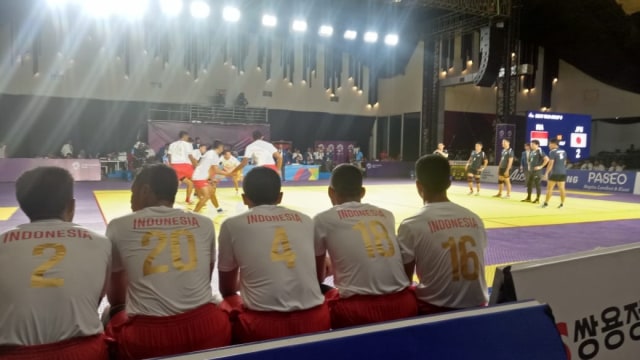 Tim Kabaddi Indonesia melawan Jepang di Asian Games. (Foto: Abrar Firdiansyah/kumparan)