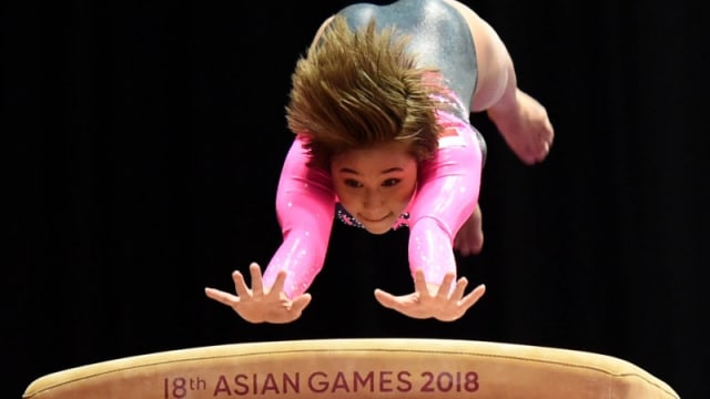 Rifda Irfanaluthfi di Asian Games 2018. (Foto: ANTARA FOTO/INASGOC/Rakhmawaty La'lang)