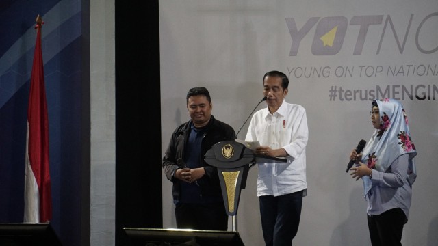 Presiden RI, Joko Widodo di acara YOTNC 2018, Balai Kartini, Jakarta. (Foto: Jamal Ramadhan/kumparan)