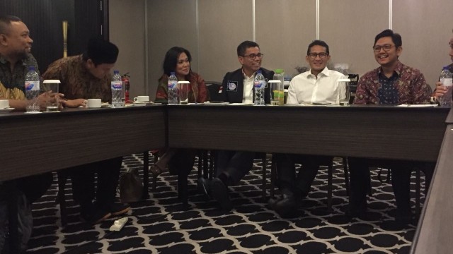 Sandiaga Uno hadiri pertemuan sekjen koalisi di Hotel Aston, Jakarta Selatan, Senin (27/8/18). (Foto: Raga Imam/kumparan)