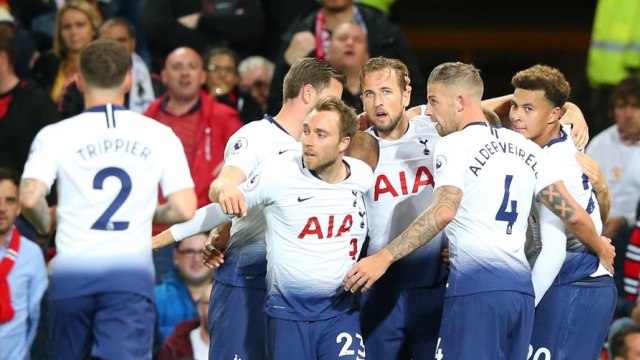 Para pemain Tottenham Hotspur merayakan gol Harry Kane ke gawang Manchester United. (Foto: Dok. Tottenham Hotspur)