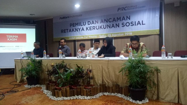 Diskusi Polmark Indonesia Pemilu dan Ancaman Retaknya Kerukunan Sosial, Rabu (29/8/18). (Foto: Rian/kumparan)