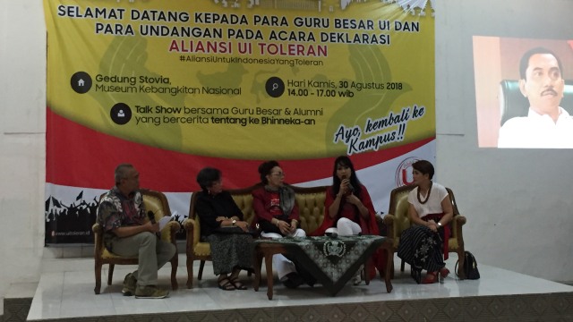 Alumni UI Hingga Guru Besar UI Deklarasikan Aliansi UI Toleran, Kamis (30/8/18). (Foto: Fachrul Irwinsyah/kumparan)