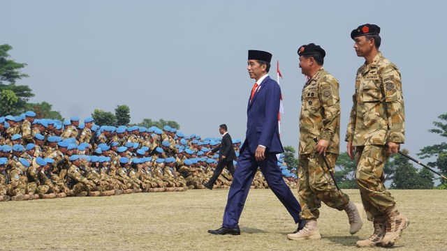 Presiden Jokowi akan melepas 970 Pasukan Perdamaian ke Lebanon, Jumat (31/08/2018). (Foto: Yudhistira Amran Saleh/kumparan)