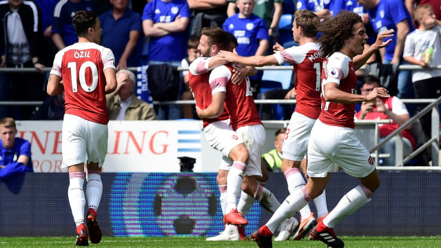 Perayaan gol pemain Arsenal. (Foto: REUTERS/Rebecca Naden)