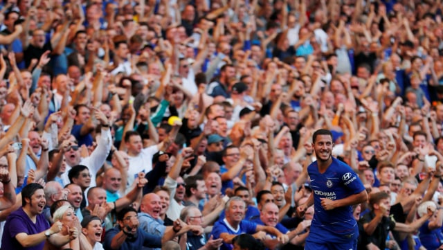 Eden Hazard merayakan gol di laga melawan Bournemouth. (Foto: REUTERS/Eddie Keogh)