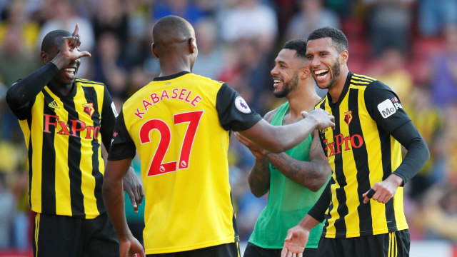 Para penggawa Watford rayakan rekor empat kemenangan beruntun di Premier League musim 2018/19. (Foto: REUTERS/David Klein)