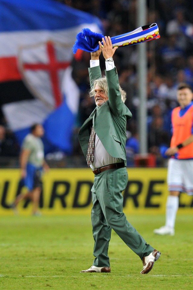 Presiden Sampdoria, Massimo Ferrero, rayakan kemenangan atas Napoli. (Foto: REUTERS/Jennifer Lorenzini)