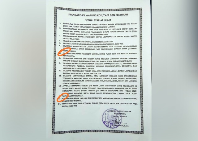 Pemerintah kabupaten Bireueun, Aceh mengeluarkan surat himbauan dan larangan bagi pemilik usaha warung kopi, cafee, dan restoran di daerah setempat. (Foto:  Zuhri Noviandi/kumparan)