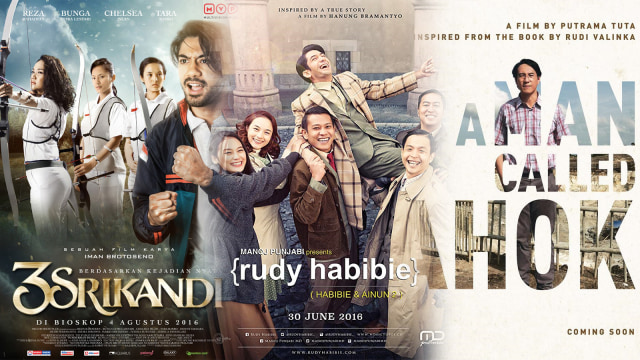 Film-film yang terinpirasi Sosok yang Berpengaruh: 3 Srikandi, Rudy Habibie, A Man Called Ahok. (Foto: IMDb, Instagram @amancalledahok)