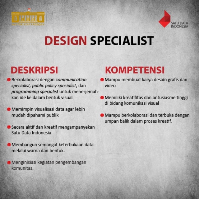 Lowongan Design Specialist (Foto: Facebook/ Satu Data Indonesia)