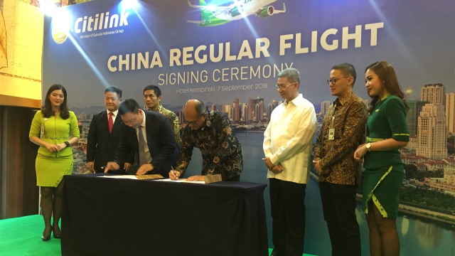 Citilink tandatangani kerja sama dengan Megacap Aviation Service buka rute langsung ke China/Elsa Toruan, Jumat, (7/9). (Foto: Elsa Olivia Karina L Toruan/kumparan)