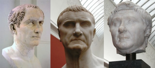 Julius Caesar, Marcus Licinius Crassus, dan Gnaeus Pompeius Magnus (kiri ke kanan). (Foto: Wkimedia Commons)