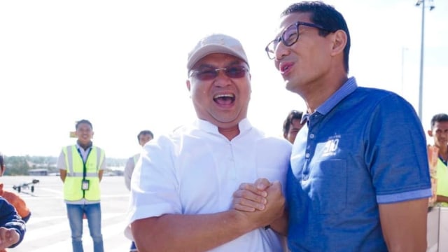 Cawapres Sandiaga Uno bersama Gubernur Bangka Belitung Erzaldi Rosman, Senin (17/9/18). (Foto: Dok. Istimewa)