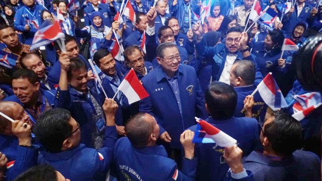 Presiden Indonesia ke-6 Susilo Bambang Yudhoyono dalam acara HUT Partai Demokrat ke-17 di Djakarta Theatre, Jakartaa Pusat (17/9). (Foto: Iqbal Firdaus/kumparan)