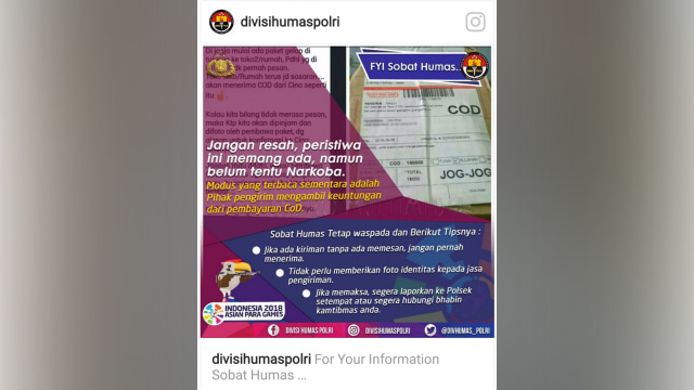 Imbauan paket COD (Foto: Divisi Humas Polri)