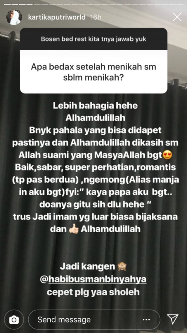 Kartika Putri menjawab pertanyaan netizen (Foto: Instagram @kartikaputriworld)