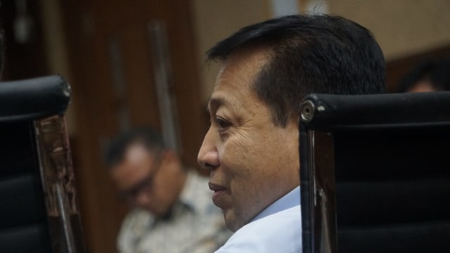Mantan Ketua DPR RI, Setya Novanto, bersaksi dalam sidang lanjutan Irvanto dan Made Oka Masagung di Pengadilan Tipikor, Jakarta, Selasa (18/9/2018). (Foto: Fanny Kusumawardhani/kumparan)