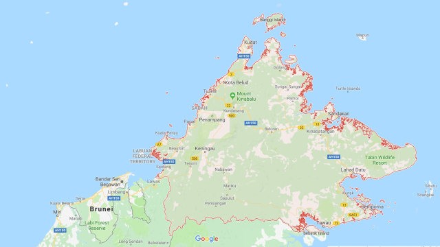 Peta lepas pantai Sabah di Malaysia  (Foto: Google Maps)